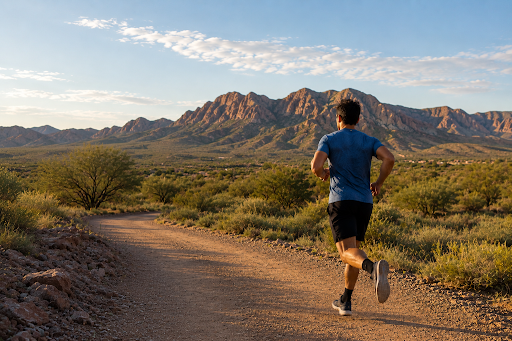 Man jogging outdoors, representing returning to an active lifestyle after finding relief from low back pain.